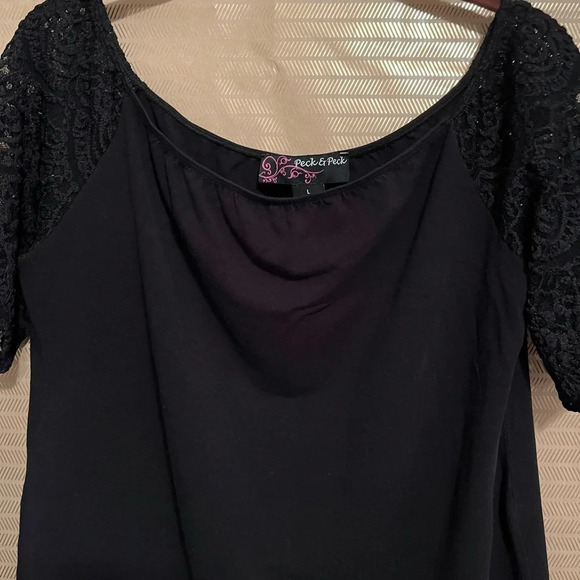 PECK & PECK~ BLACK~N~LACE~BLOUSE~LG - Picture 3 of 5
